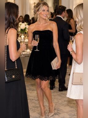 SHOSHANNA black strapless eyelet dress